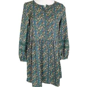 Zara long sleeve Babydoll Dress Women Xs Forest Green lace Boho Mini Peasant